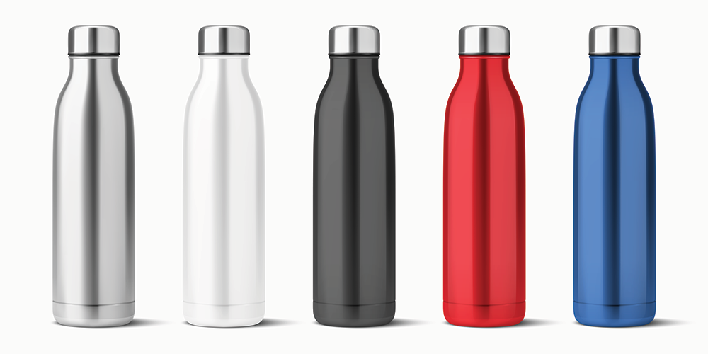 image of five refilable water bottles