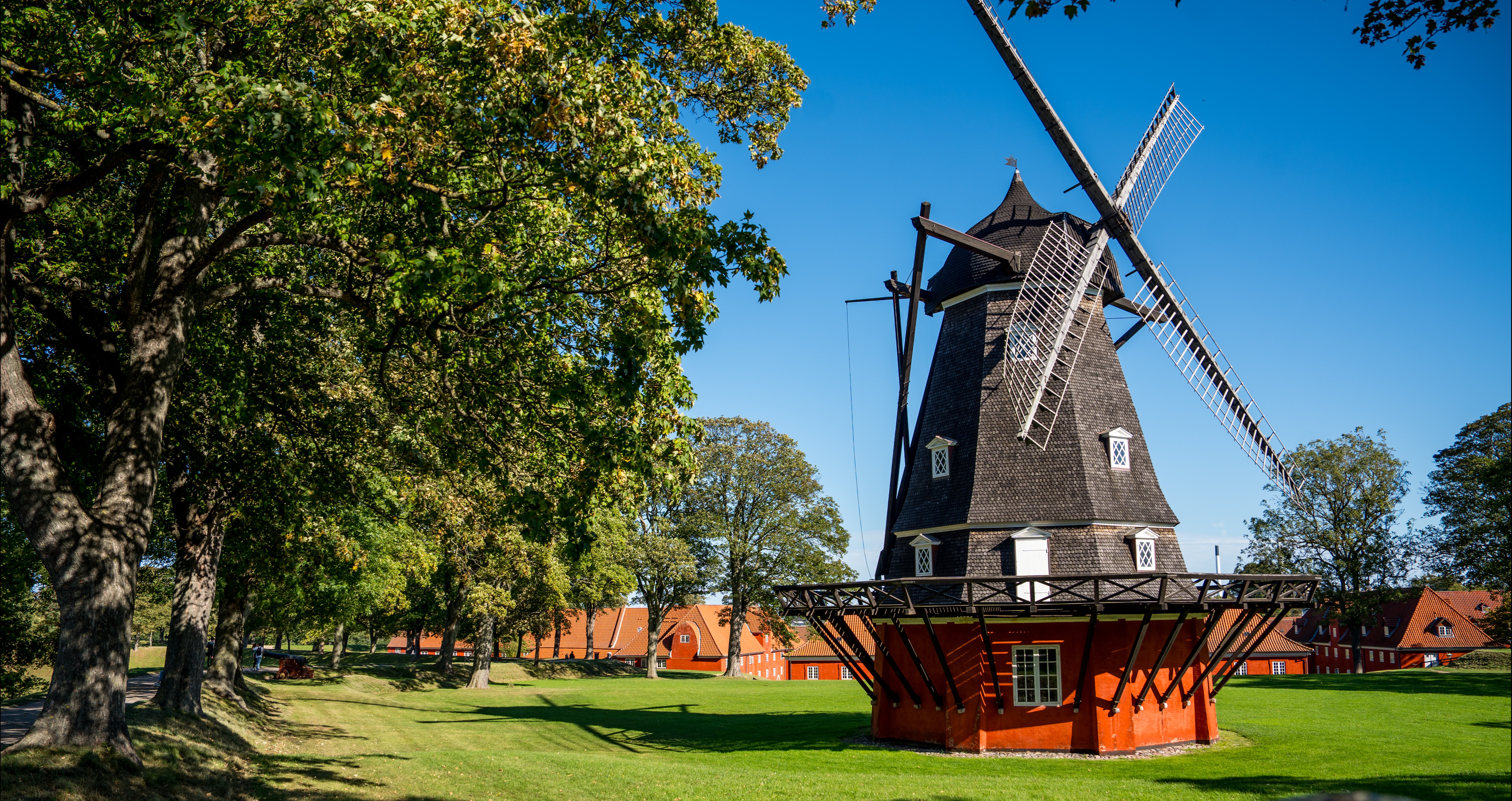 Image of windmill on grassy lawn